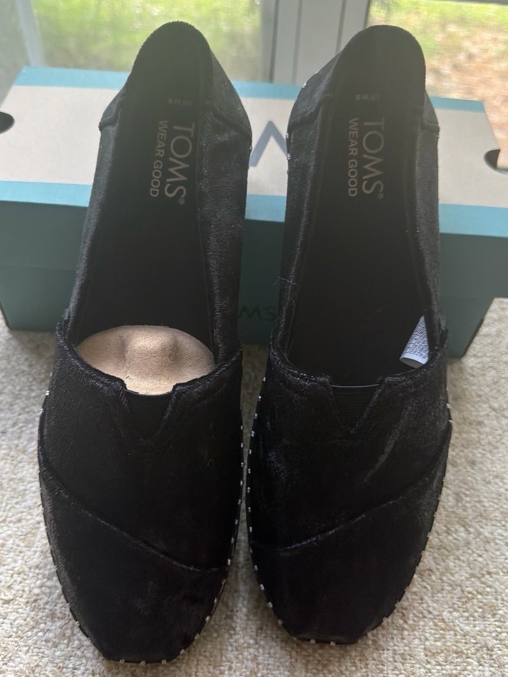 Toms Black Velvet Slip-On Flats